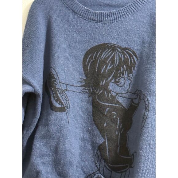 Japanese Anime Cartoon Print Loose O-Neck Pullover XL Vintage Casual Long- - Picture 2 of 4